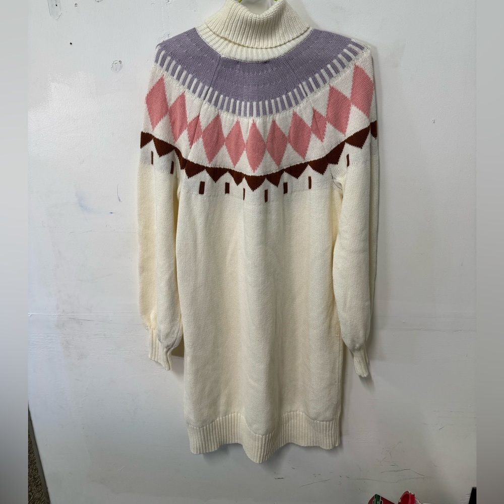 Free Assembly Fair Isle Sweater Turtleneck Mini Dress Women’s Cotton Wool Size L